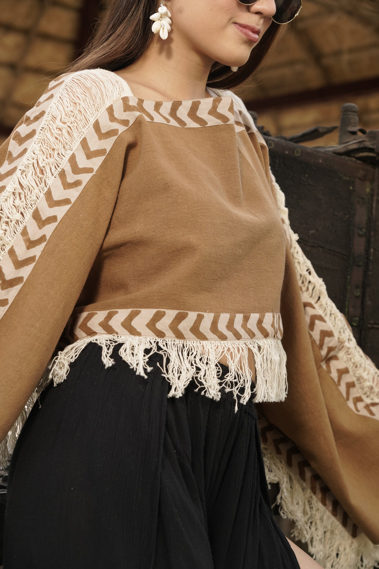 Sand loom fringe top