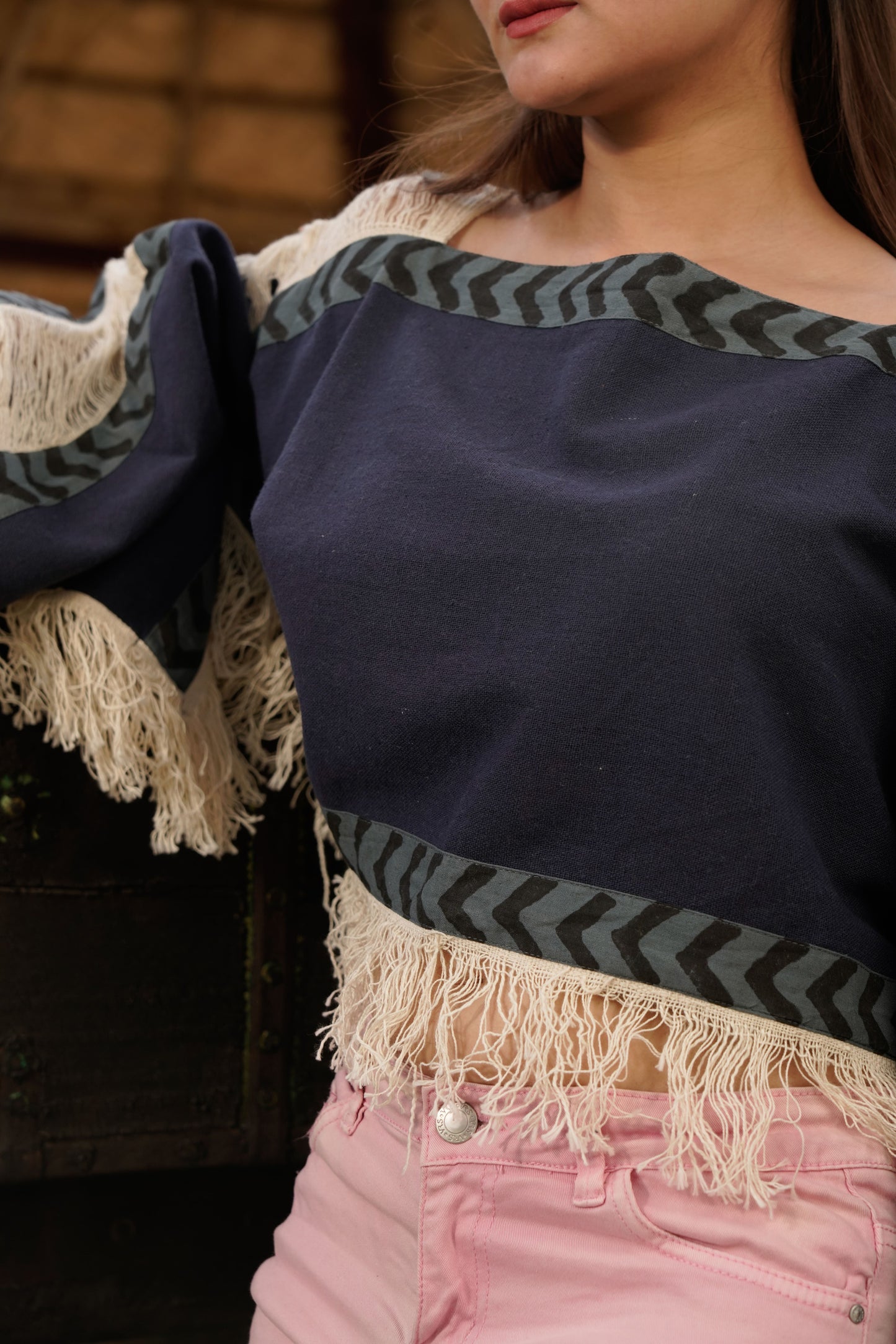 Blue loom fringe top