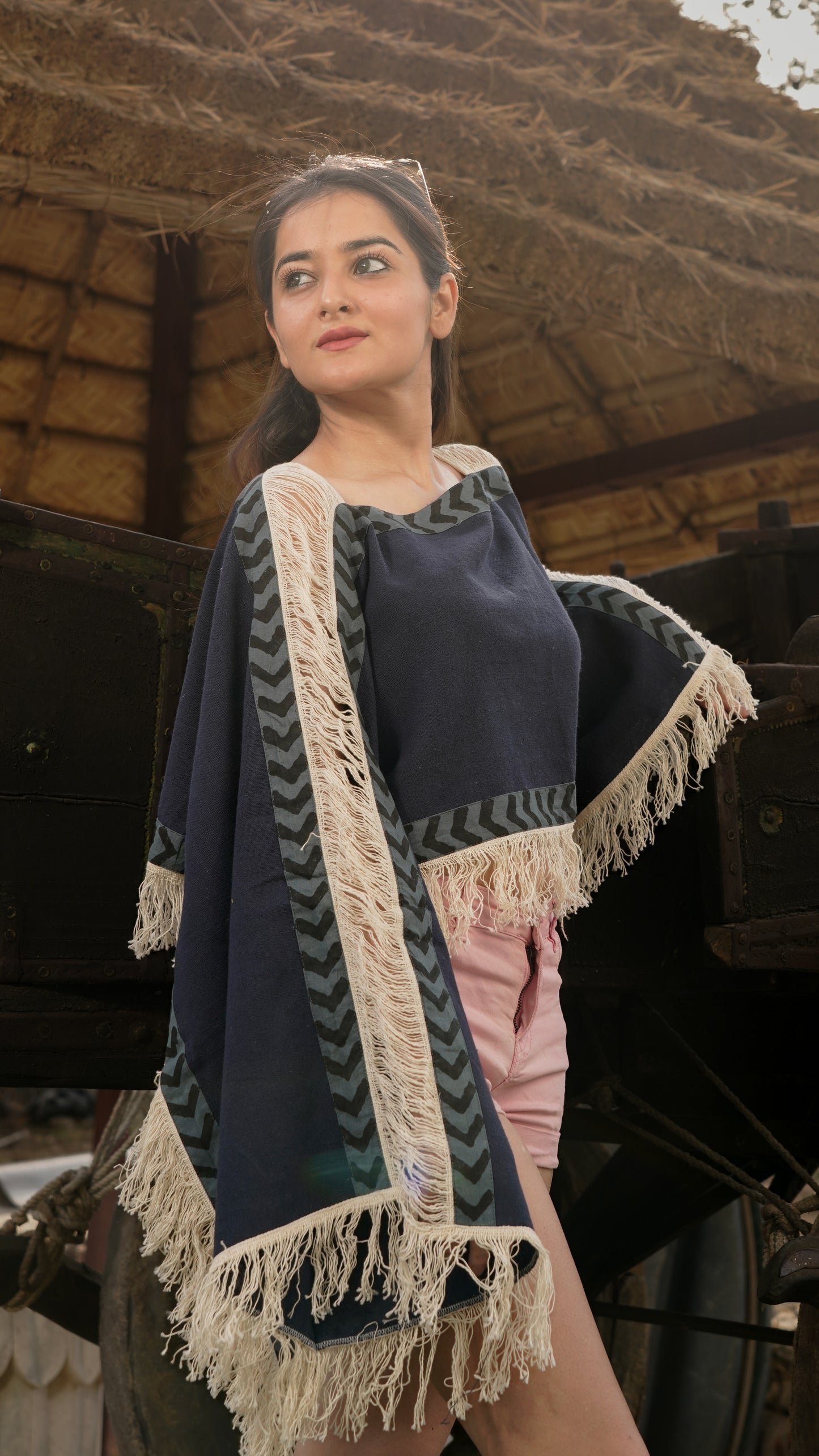 Blue loom fringe top