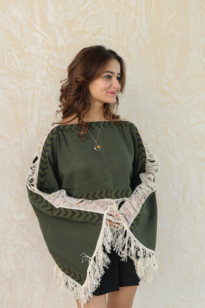 Green loom fringe top