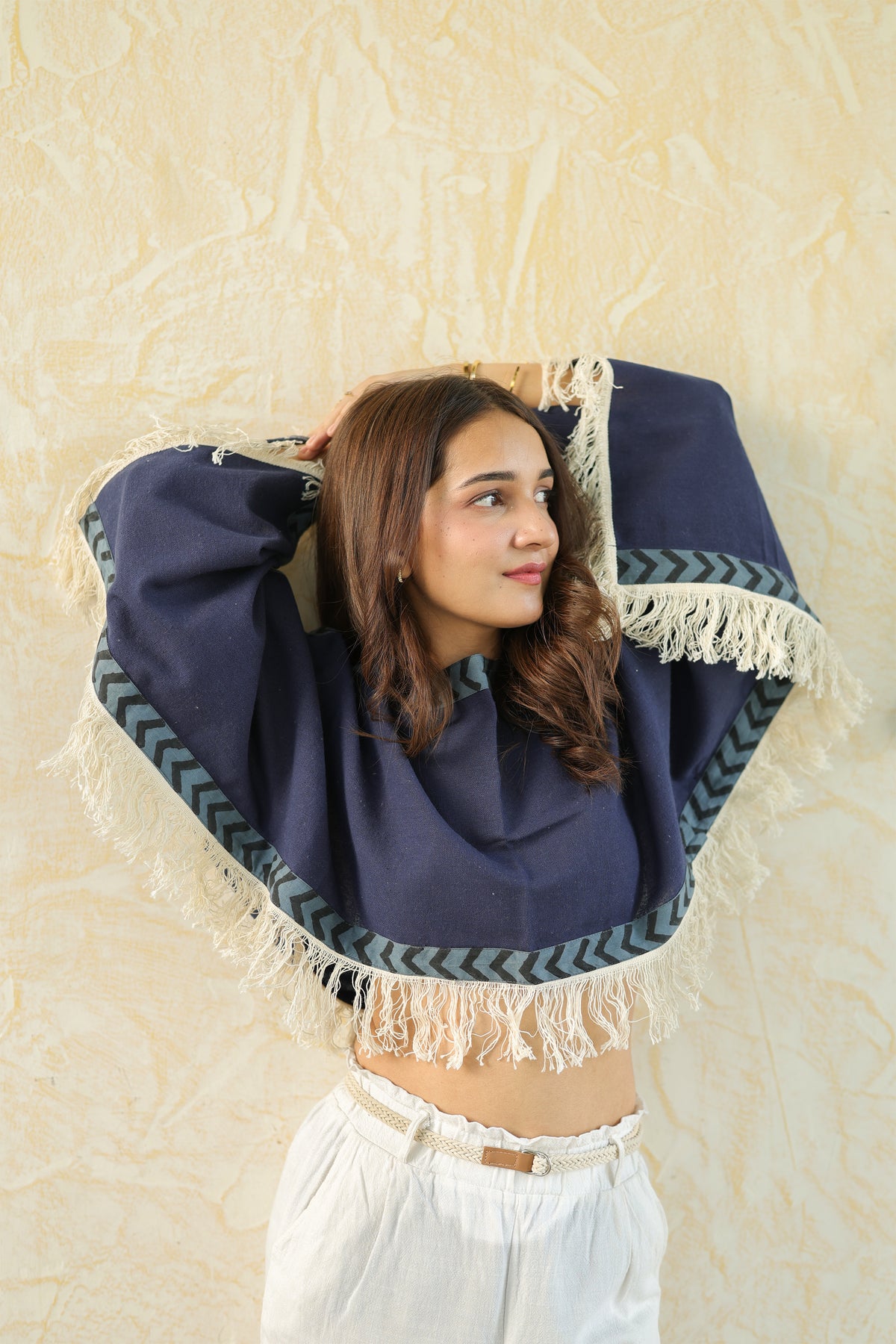 Blue loom fringe top
