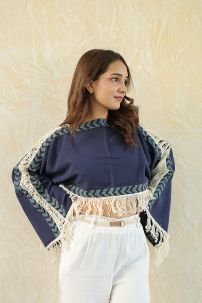 Blue loom fringe top