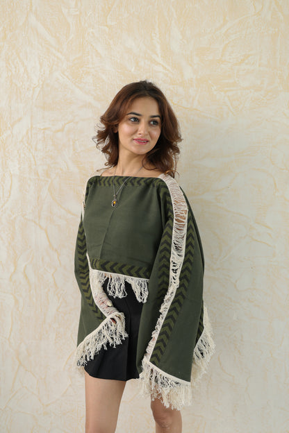 Green loom fringe top