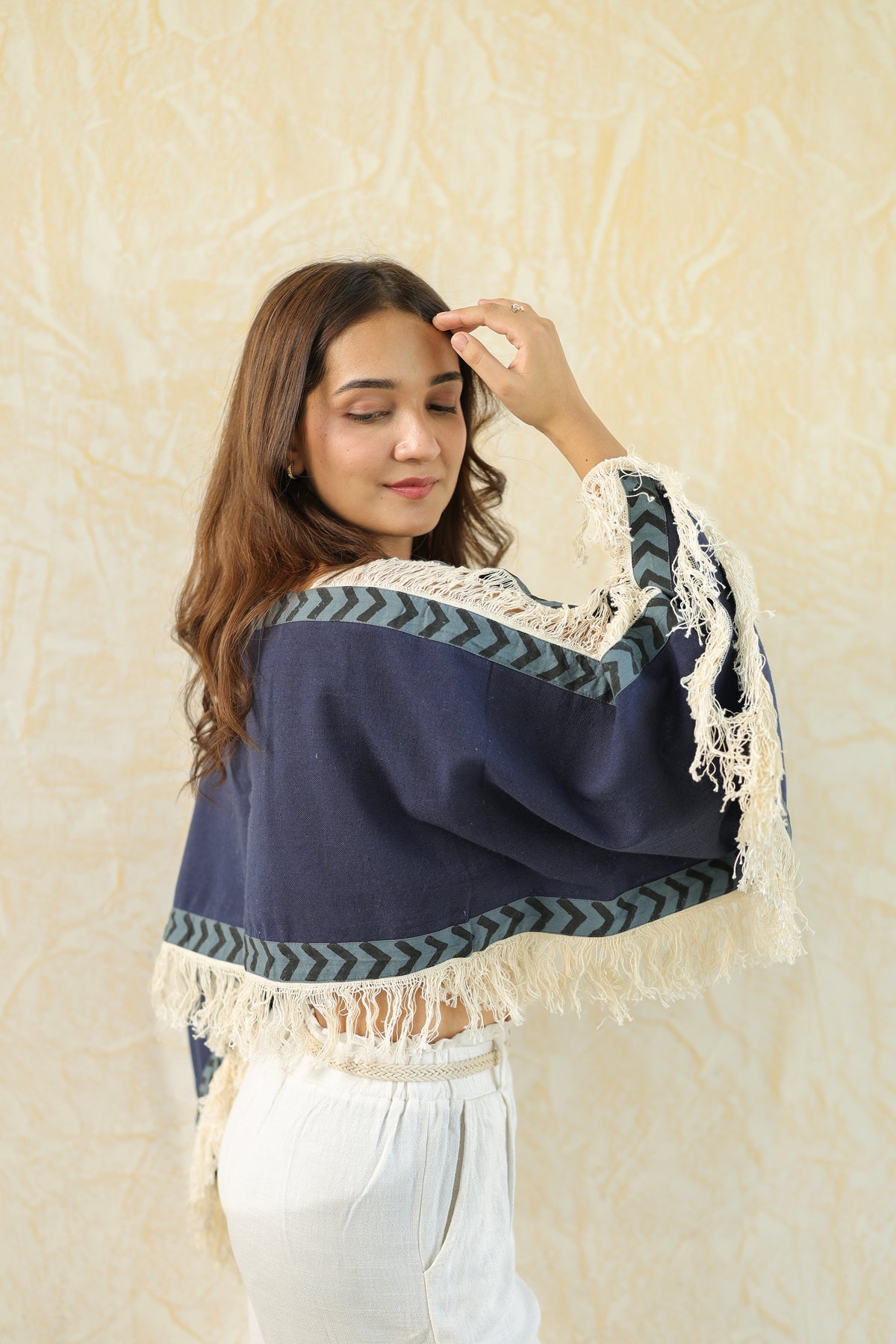 Blue loom fringe top