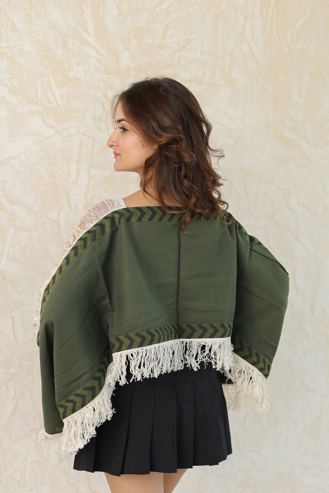 Green loom fringe top