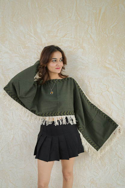 Green loom fringe top