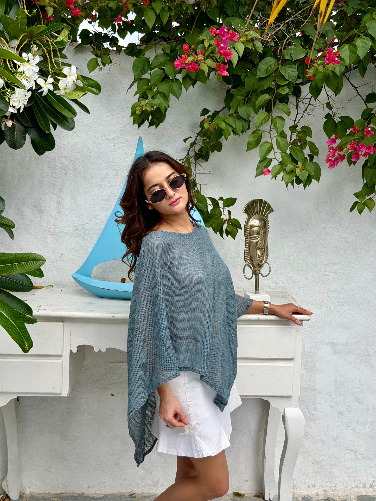Aira cover up top - aqua blue