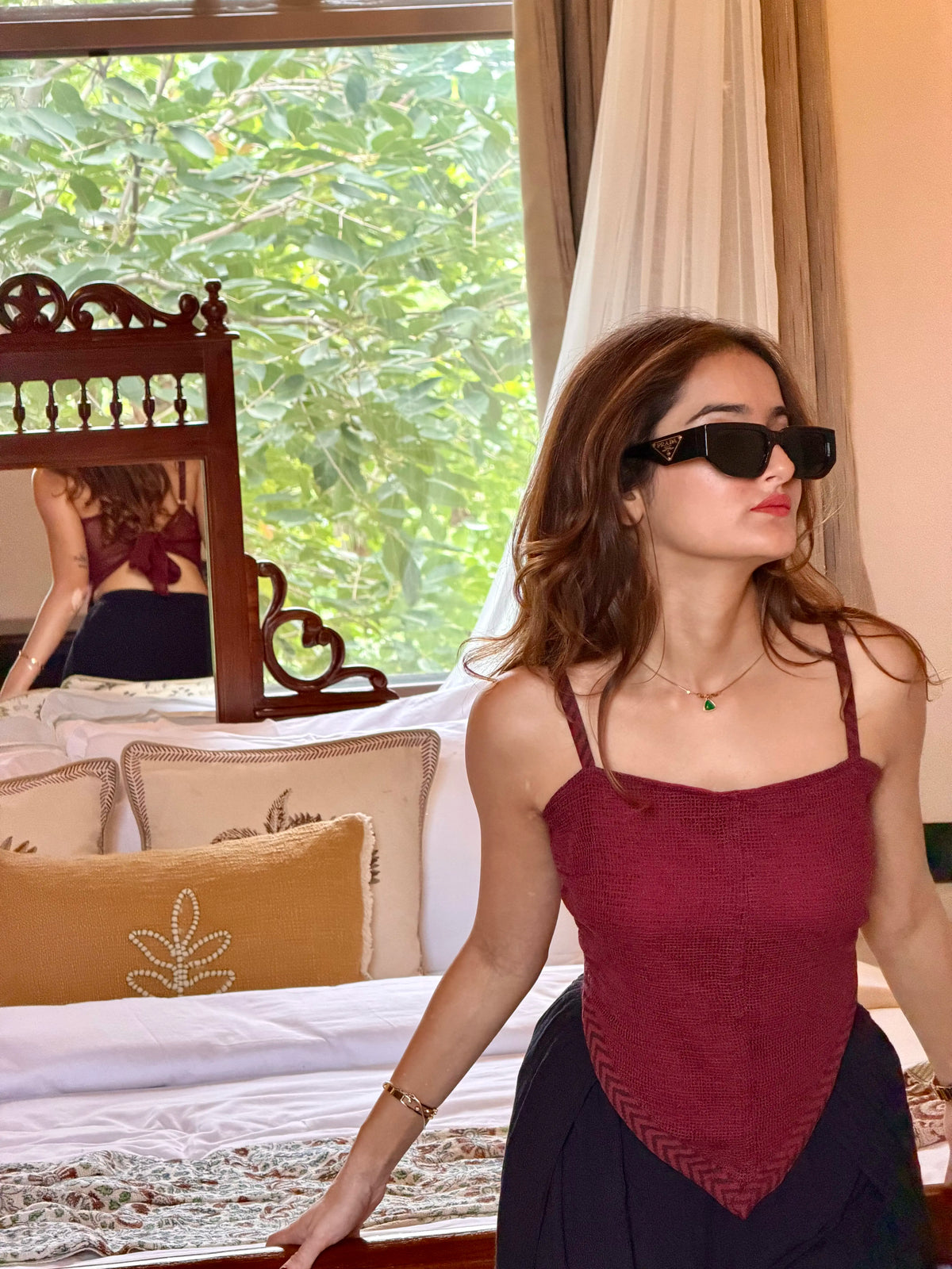 Aira tie corset top - wine