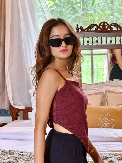 Aira tie corset top - wine