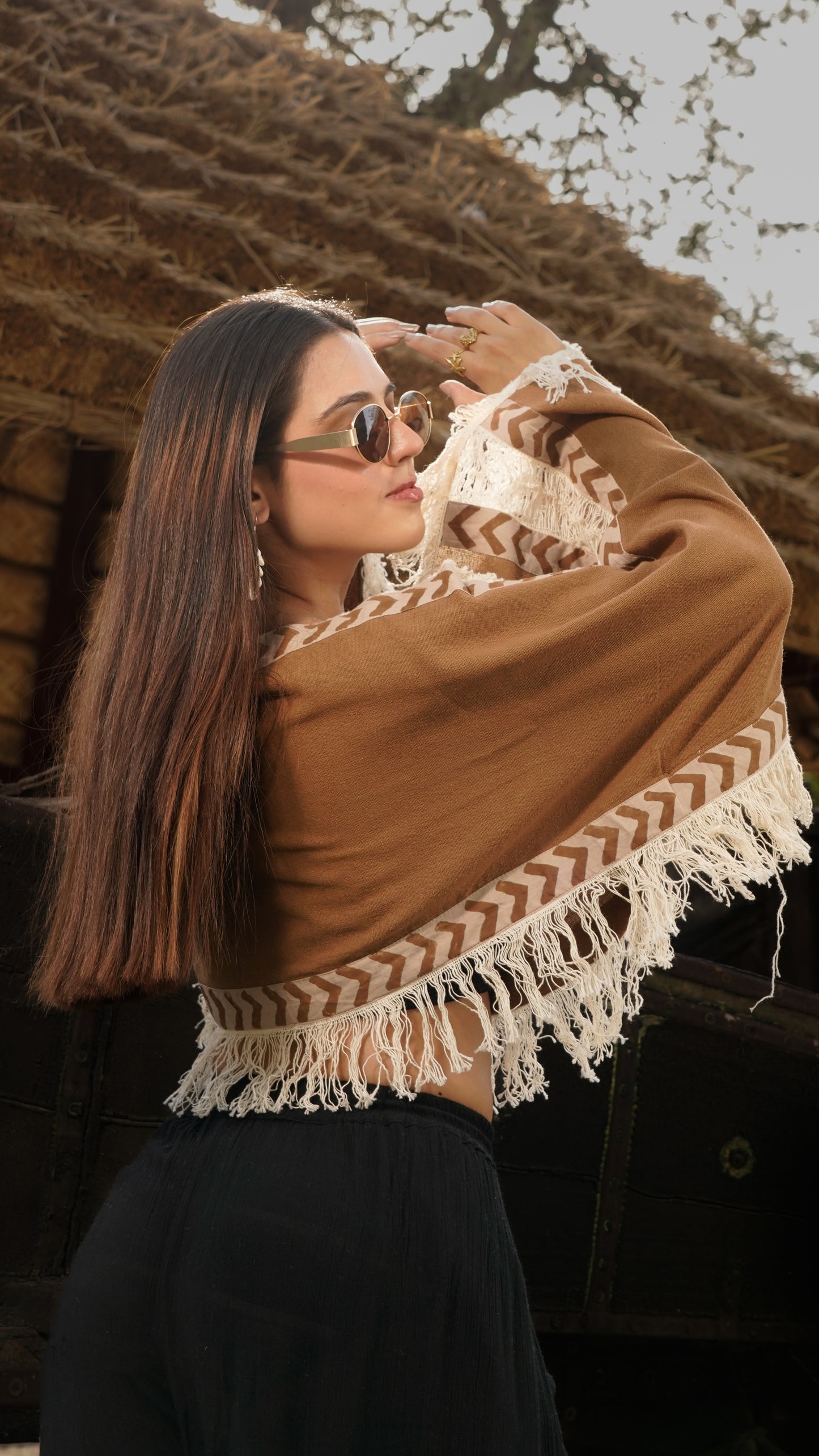 Sand loom fringe top
