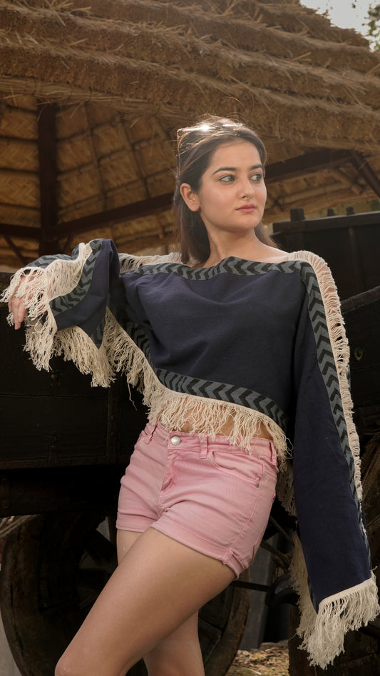 Blue loom fringe top